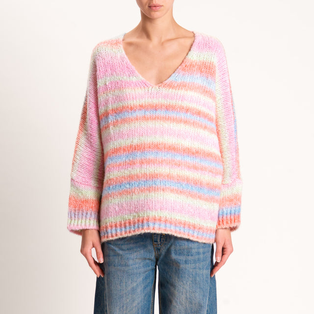 Zeroassoluto-Maglia a righe manica 3/4 misto lana - rosa/celeste/peach