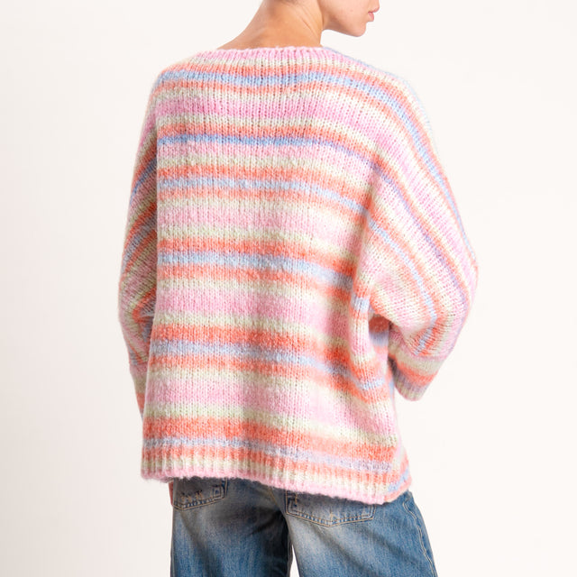 Zeroassoluto-Maglia a righe manica 3/4 misto lana - rosa/celeste/peach