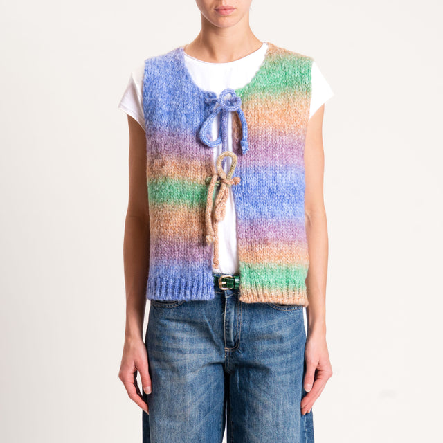 Zeroassoluto-Gilet a righe misto lana - cuoio/avio/verde