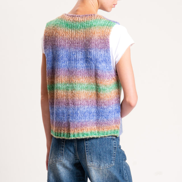 Zeroassoluto-Gilet a righe misto lana - cuoio/avio/verde