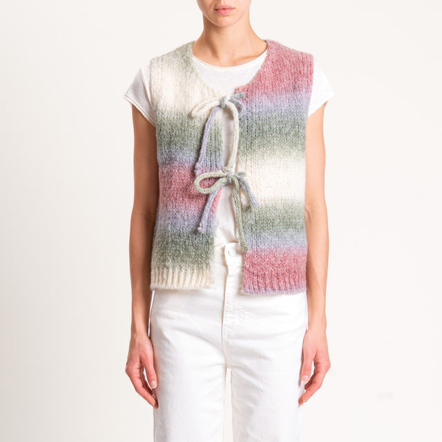 Zeroassoluto-Gilet a righe misto lana - latte/salvia/mauve