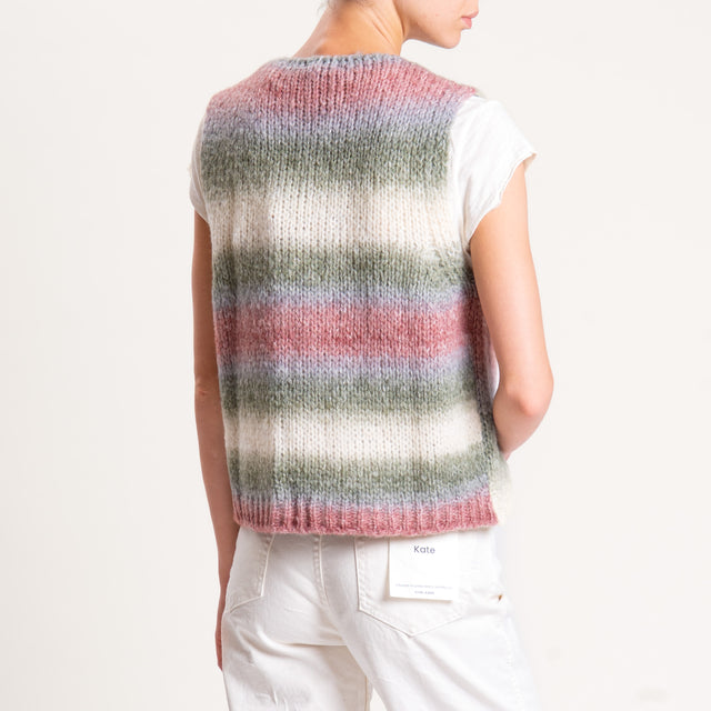 Zeroassoluto-Gilet a righe misto lana - latte/salvia/mauve