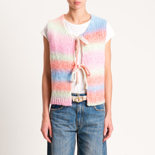 Zeroassoluto-Gilet a righe misto lana - rosa/celeste/peach