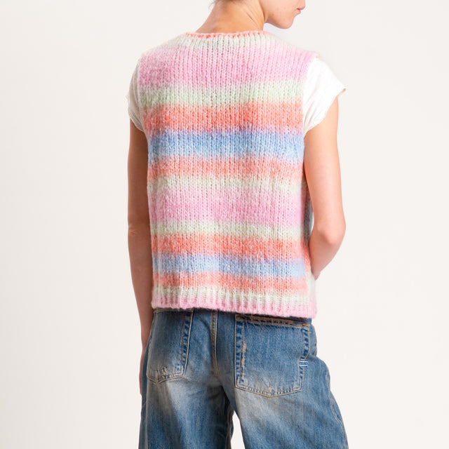 Zeroassoluto-Gilet a righe misto lana - rosa/celeste/peach