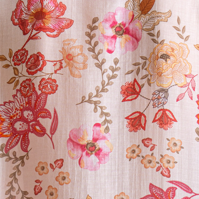Zeroassoluto-Camicia MAIA fantasia in mussola misto seta collo coreana - floreale burro/fragola/salvia