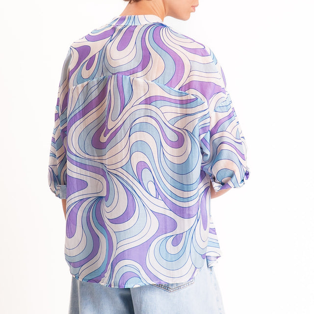 Zeroassoluto-Camicia MARA mussola fantasia optical - latte/sky/glicine