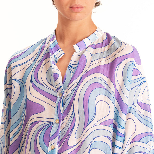 Zeroassoluto-Camicia MARA mussola fantasia optical - latte/sky/glicine