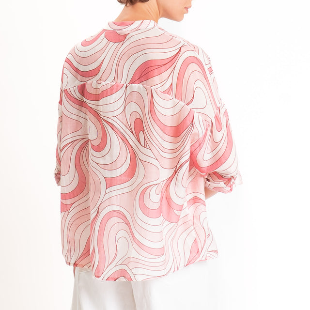Zeroassoluto-Camicia MARA mussola fantasia optical - latte/rosa/blush