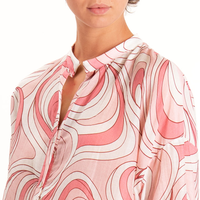 Zeroassoluto-Camicia MARA mussola fantasia optical - latte/rosa/blush