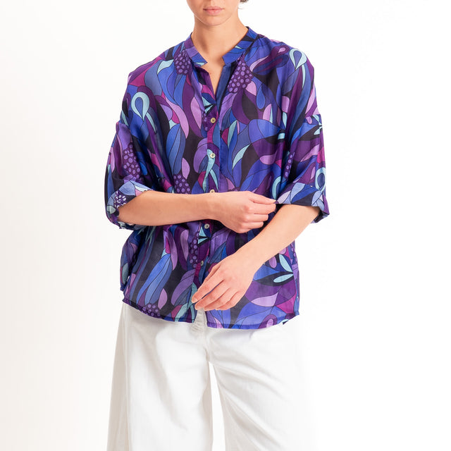Zeroassoluto-Camicia MARA mussola fantasia optical - viola/acqua/lilla
