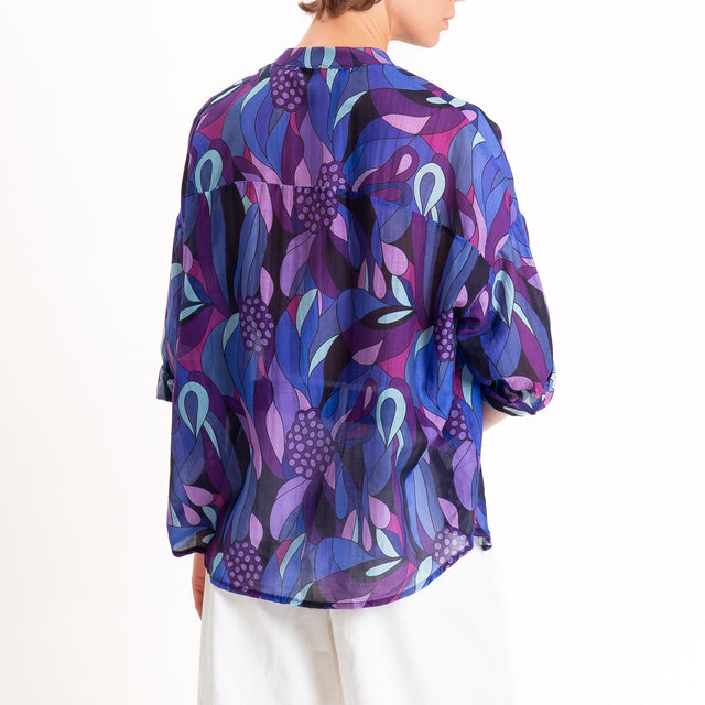 Zeroassoluto-Camicia MARA mussola fantasia optical - viola/acqua/lilla