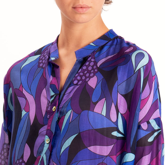 Zeroassoluto-Camicia MARA mussola fantasia optical - viola/acqua/lilla