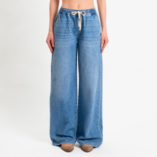 Zeroassoluto-Jeans MIAMI wide leg con coulisse - denim