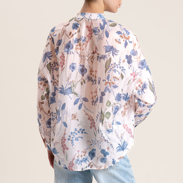Zeroassoluto-Camicia MINA mussola lyocell a scatola collo coreana - floreale burro/avio/salvia