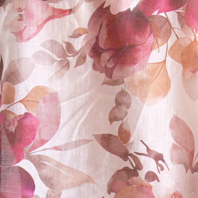 Zeroassoluto-Camicia MINA mussola lyocell a scatola collo coreana - fiori burro/moro/malva