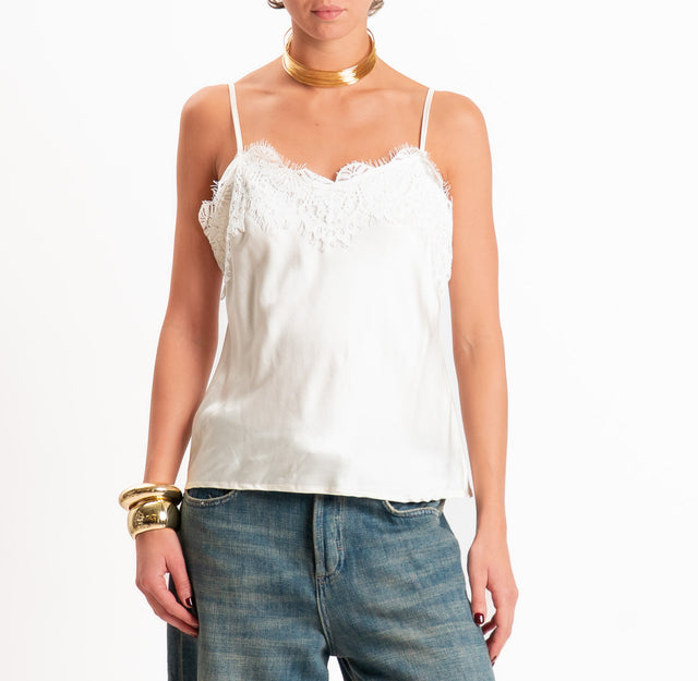Zeroassoluto-Top in satin elasticizzato con pizzo - burro/latte