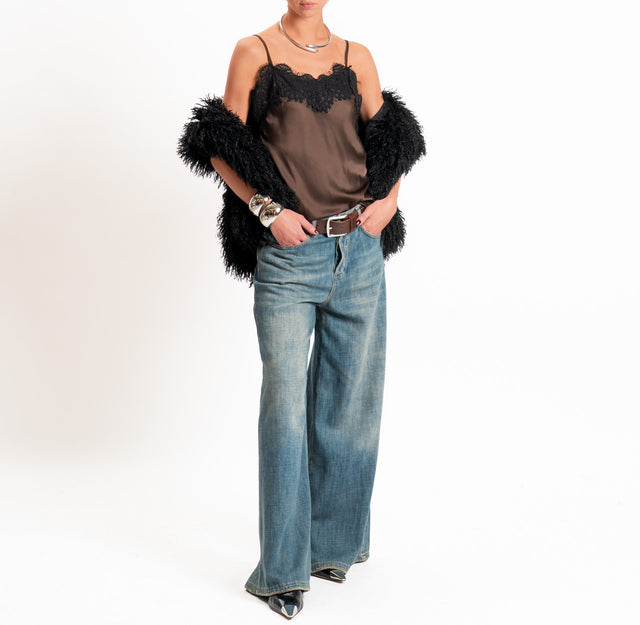 Zeroassoluto-Top in satin elasticizzato con pizzo - moro/nero