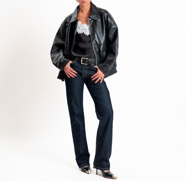 Zeroassoluto-Top in satin elasticizzato con pizzo - nero/latte