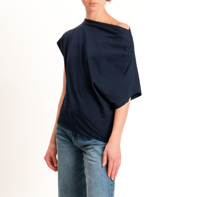 Zeroassoluto-T-shirt asimmetrica jersey elasticizzato - blu