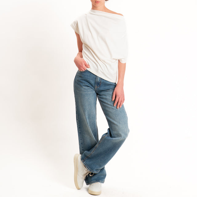 Zeroassoluto-T-shirt asimmetrica jersey elasticizzato - burro