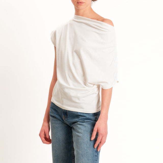 Zeroassoluto-T-shirt asimmetrica jersey elasticizzato - burro