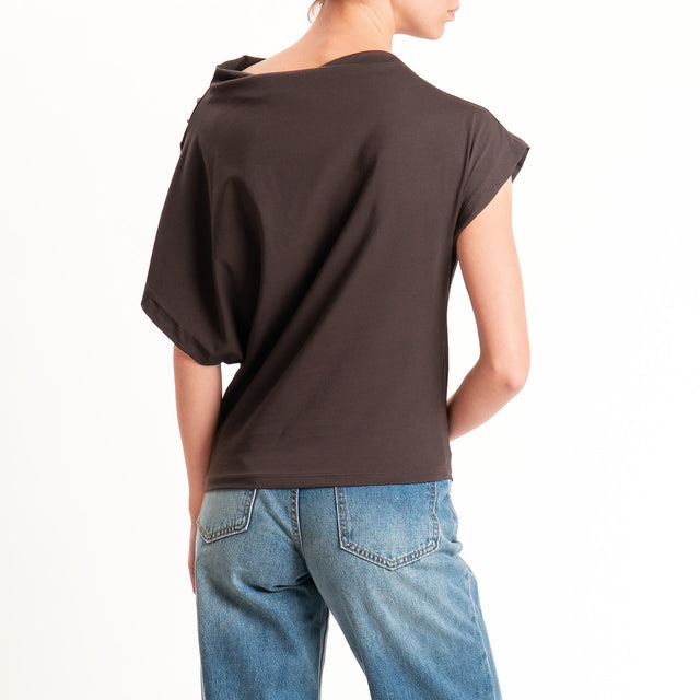 Zeroassoluto-T-shirt asimmetrica jersey elasticizzato - choco