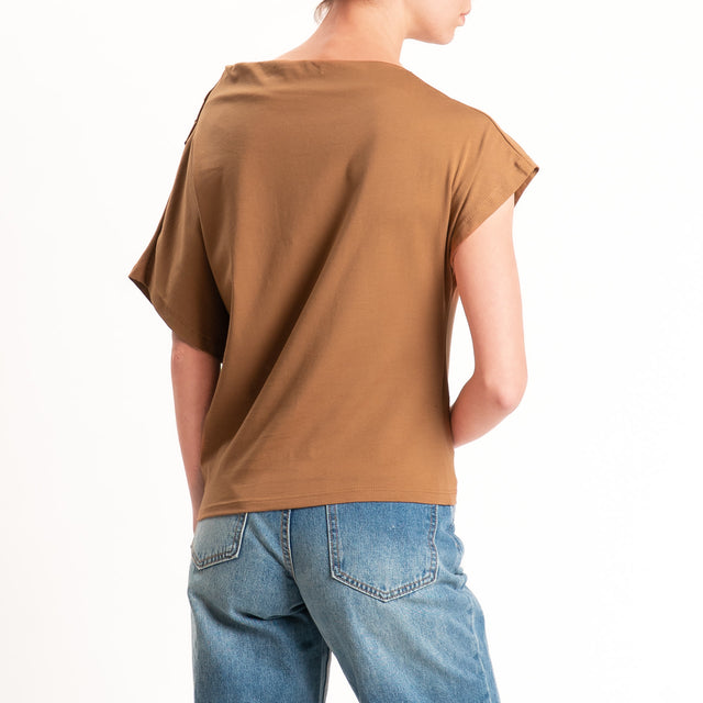 Zeroassoluto-T-shirt asimmetrica jersey elasticizzato - cuoio