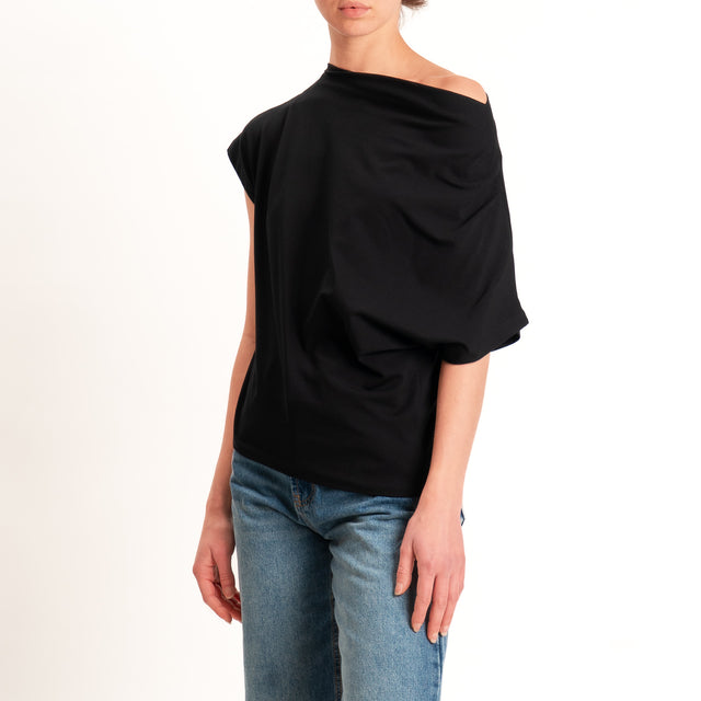 Zeroassoluto-T-shirt asimmetrica jersey elasticizzato - nero