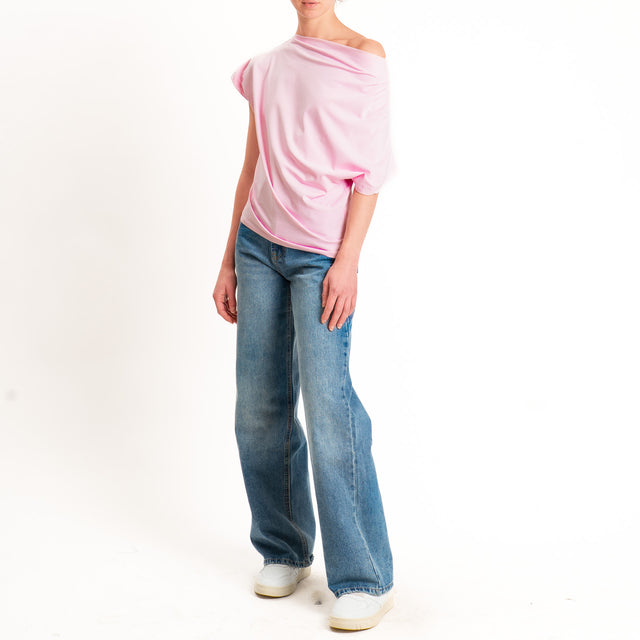 Zeroassoluto-T-shirt asimmetrica jersey elasticizzato - pink