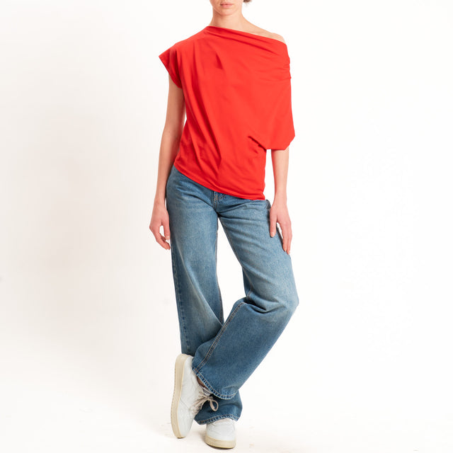 Zeroassoluto-T-shirt asimmetrica jersey elasticizzato - lacca