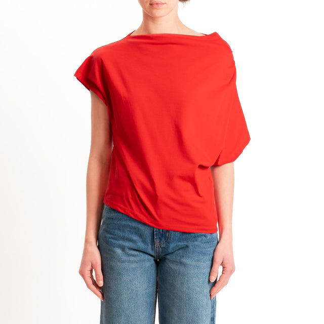 Zeroassoluto-T-shirt asimmetrica jersey elasticizzato - lacca