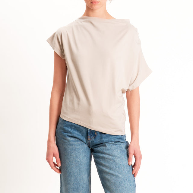 Zeroassoluto-T-shirt asimmetrica jersey elasticizzato - sahara