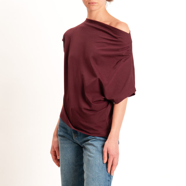 Zeroassoluto-T-shirt asimmetrica jersey elasticizzato - vino