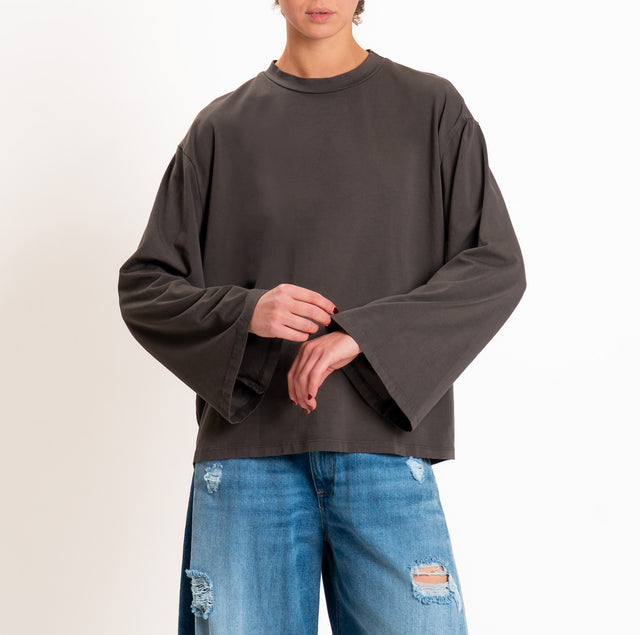 Zeroassoluto-T-shirt manica ampia cotone elasticizzato - choco