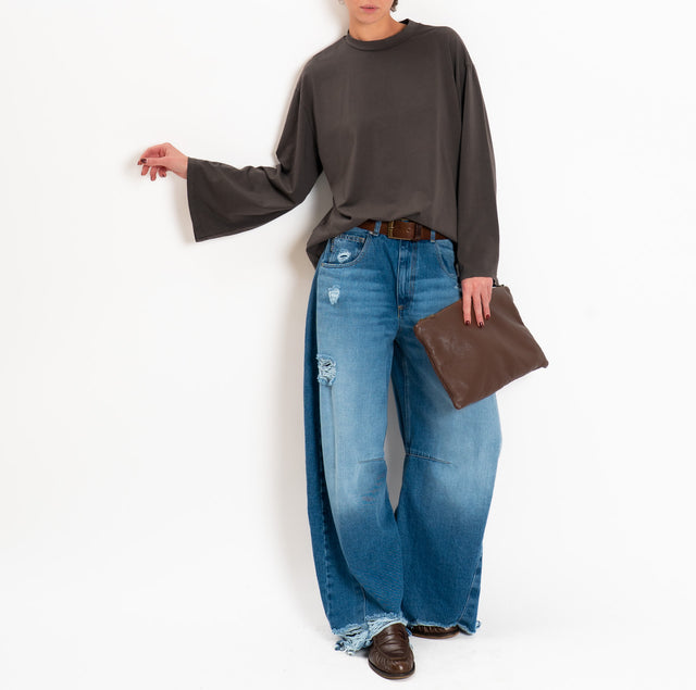 Zeroassoluto-T-shirt manica ampia cotone elasticizzato - choco