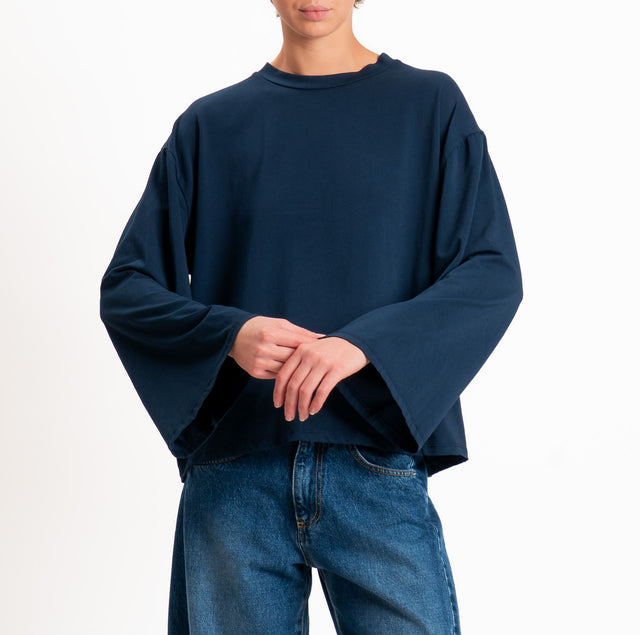 Zeroassoluto-T-shirt manica ampia cotone elasticizzato - blu