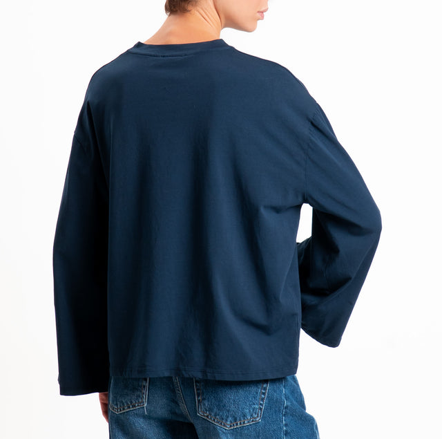 Zeroassoluto-T-shirt manica ampia cotone elasticizzato - blu