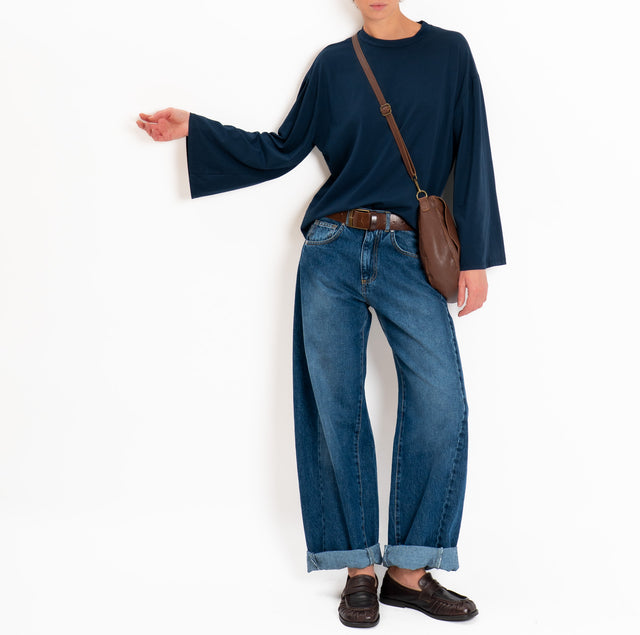 Zeroassoluto-T-shirt manica ampia cotone elasticizzato - blu