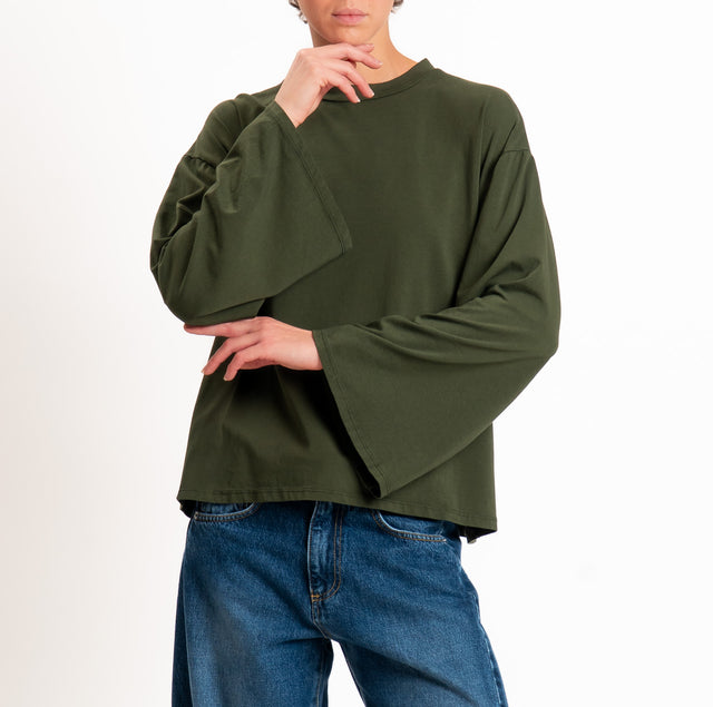 Zeroassoluto-T-shirt manica ampia cotone elasticizzato - militare