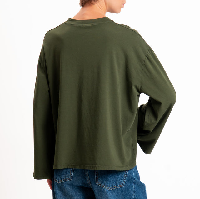 Zeroassoluto-T-shirt manica ampia cotone elasticizzato - militare