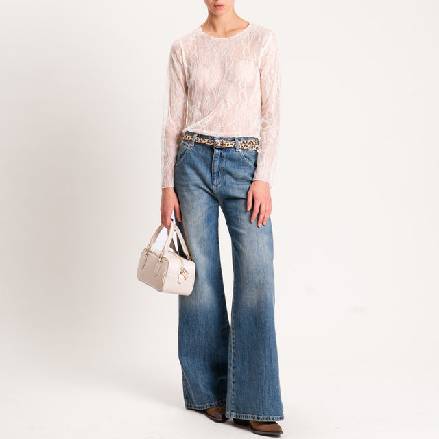 Zeroassoluto-Blusa in pizzo elasticizzato - burro