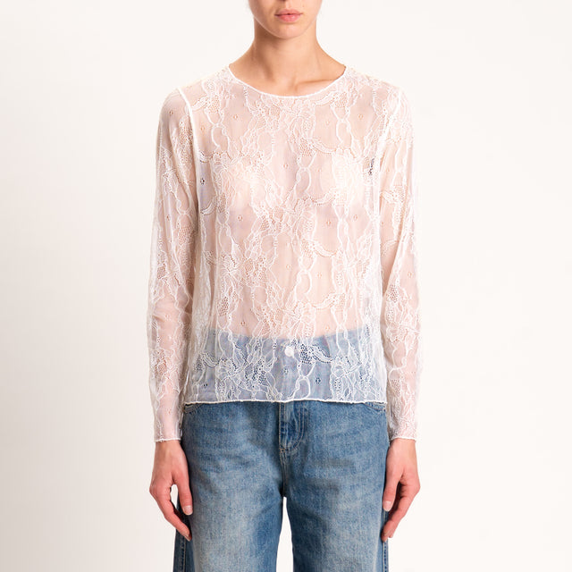 Zeroassoluto-Blusa in pizzo elasticizzato - burro
