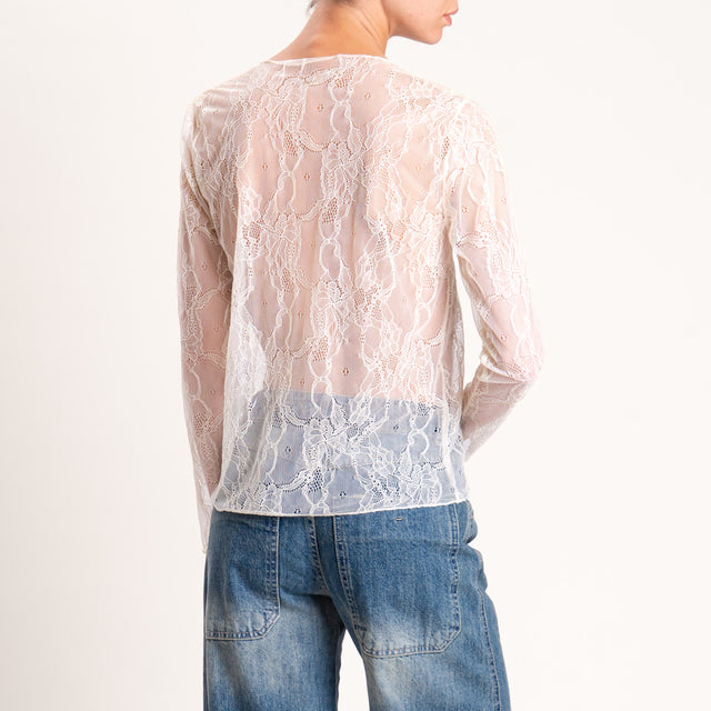 Zeroassoluto-Blusa in pizzo elasticizzato - burro