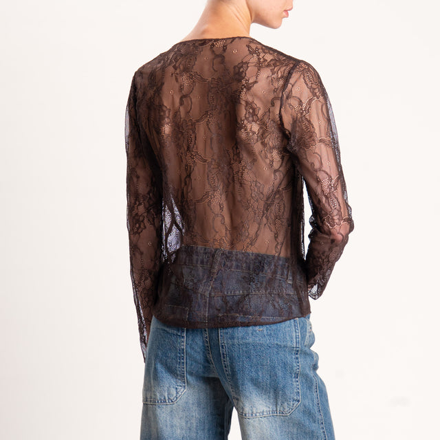 Zeroassoluto-Blusa in pizzo elasticizzato - moro