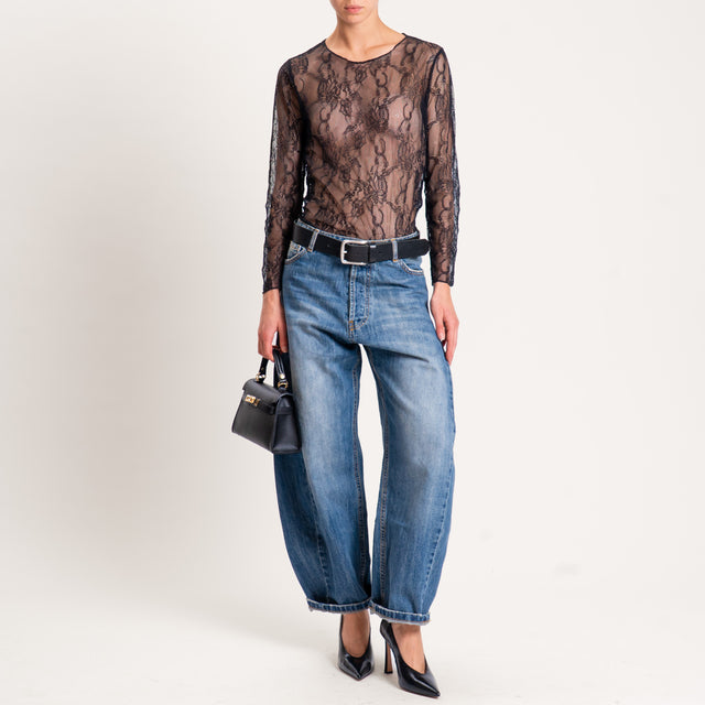 Zeroassoluto-Blusa in pizzo elasticizzato - nero