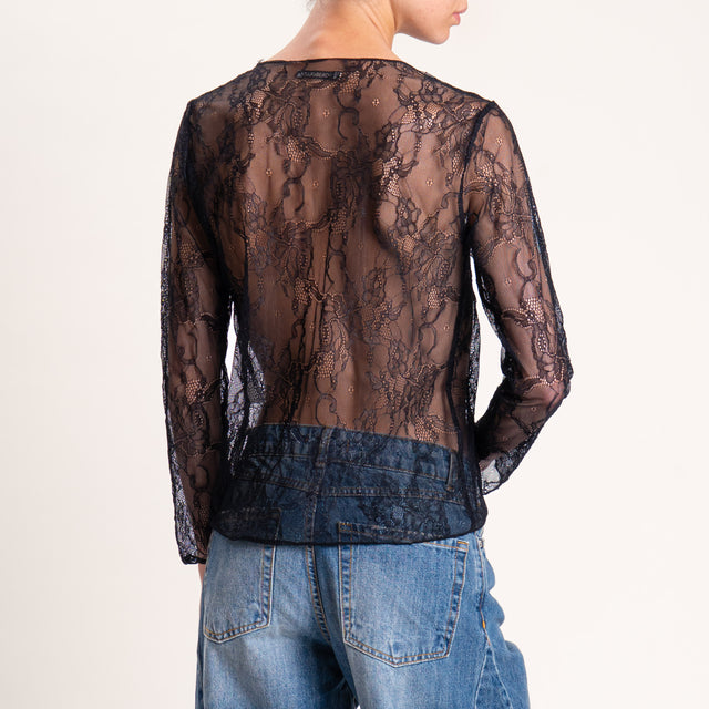 Zeroassoluto-Blusa in pizzo elasticizzato - nero