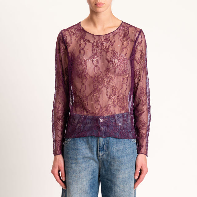 Zeroassoluto-Blusa in pizzo elasticizzato - vino