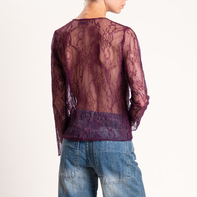 Zeroassoluto-Blusa in pizzo elasticizzato - vino