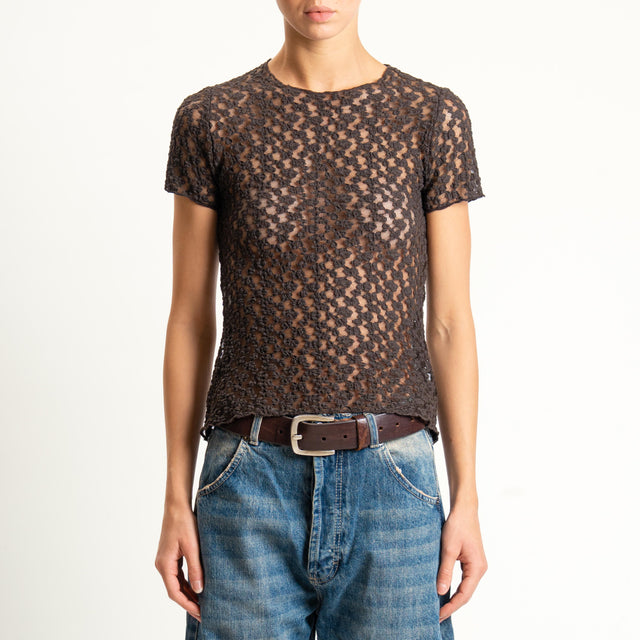 Zeroassoluto-T-shirt in pizzo elasticizzato slim fit - moro