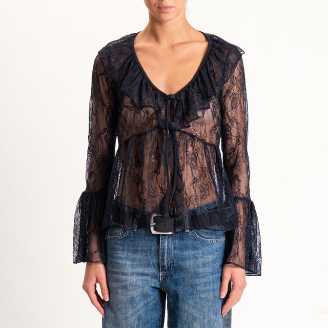Zeroassoluto-Camicia in pizzo con rouches - nero